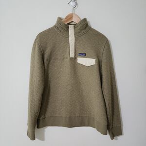 Patagonia Organic Cotton Quilted Snap Pullover Womens Size M Sage Khaki Green